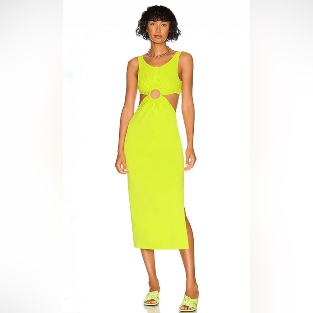 Solid & Striped Bailey Cutout Midi Dress Green Neon Ruched Ring Knit Size S NWT